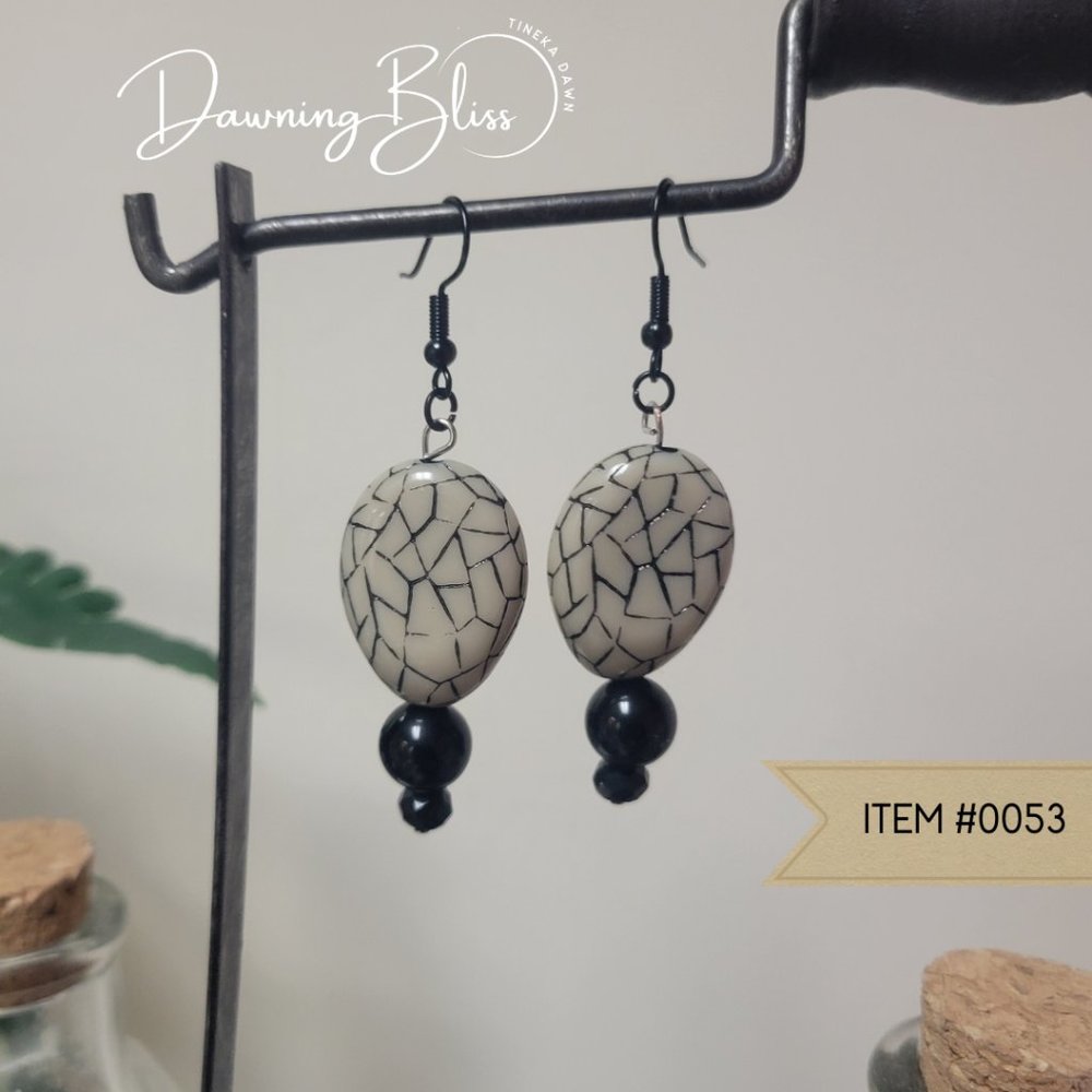 Black Gray Beaded Dangle Earrings